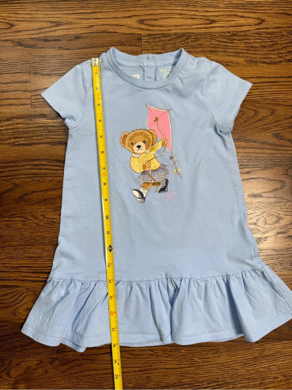 Ralph Lauren Baby Girl Light Blue Polo Bear Kite Cotton Jersey Dress w/Bloomers
